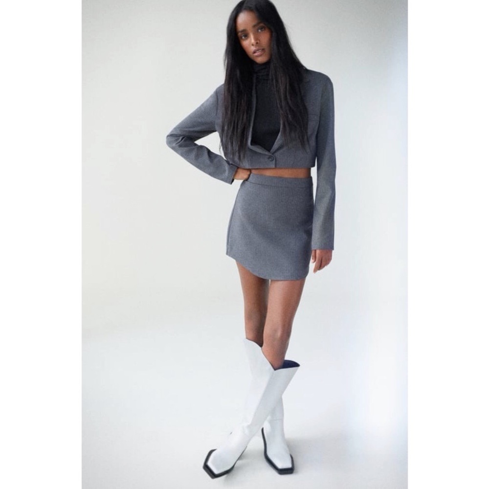 Zara Cropped Pinstripe Button Blazer Shirt Small - Picture 8 of 16